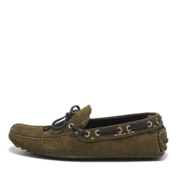 Fendi Oilve Green Suede Slip On Loafers Size 40