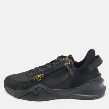 Pre Owned Fendi Black Mesh, Suede and Nylon Flow Low Top Sneakers Size 43