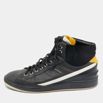 Pre Owned Fendi Black Leather And Suede High Top Sneakers Size 42