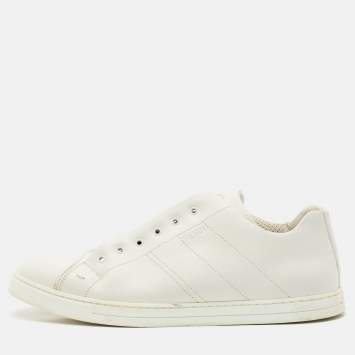 Pre Owned Fendi White Leather FF Crisscross Strap Slip On Sneakers Size 43