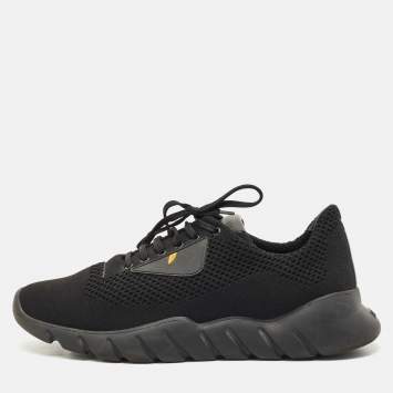 Fendi Black Knit Fabric Bag Bugs Low Top Sneakers Size 42