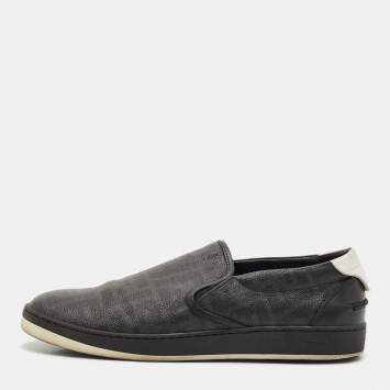 Fendi Black Zucca Coated Canvas and Leather Slip On Sneakers Size 42