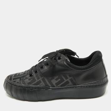 Fendi Black Zucca Fabric and Leather Low Top Sneakers Size 40