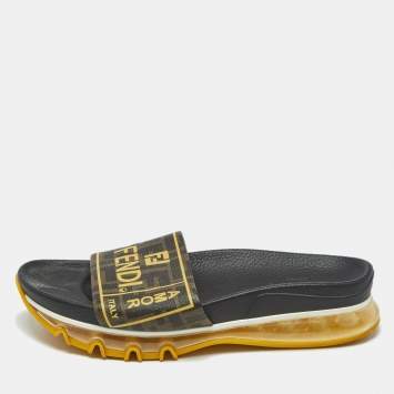 Fendi Brown Zucca Logo Print Coated Canvas Clear Sole Slide Sandals Size 41.5
