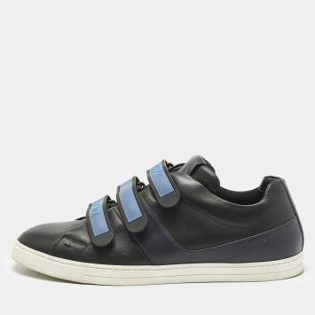 Fendi Black/Blue  Leather Velcro Straps Sneakers Size 45