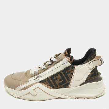 Pre Owned Fendi Multicolor Fabric and Leather Flow Lace Up Sneakers Size 44