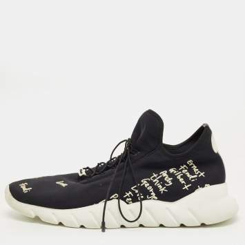 Pre Owned Fendi Black/White Neopene and Knit Fabric Printed Low Top Sneakers Size 43