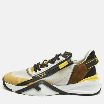 Pre Owned Fendi Multicolor Fabric and Leather Flow Lace Up Sneakers Size 45