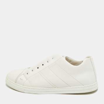 Pre Owned Fendi FF Size 41 White Leather FF Crisscross Strap Slip On Sneakers