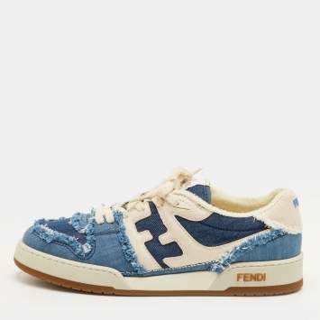 مملوكة مسبقًا Fendi Match Size 42 Blue Denim/Cream Lace Up Sneakers