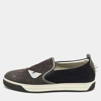 Pre Owned حذاء رياضي  فندي مونستر أي سويدي وجلد أسود/أزرق كحلي سليب أون مقاس 44