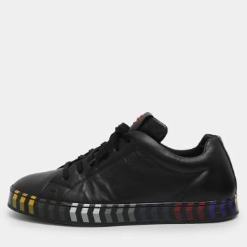Pre Owned Fendi Size 43 Black Leather Low Top Sneakers