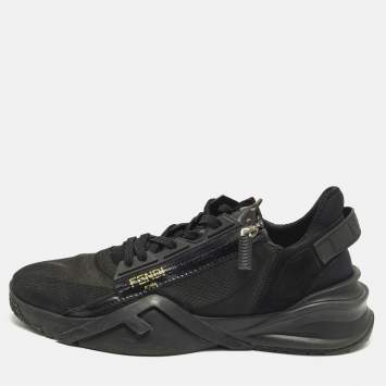 Pre Owned Fendi Flow Size 45 Black Nylon and Suede Lace Up Sneakers