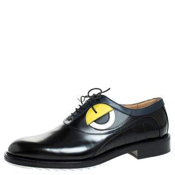 Pre Owned Fendi Black Leather Slick Eyes Oxfords Size 43