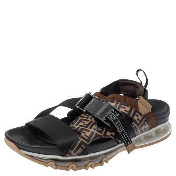 Pre Owned Fendi Multicolor Leather and Polyester FF Strappy Sandals Size 42