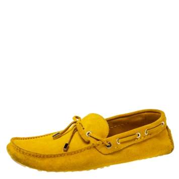 Pre Owned Fendi Yellow Suede Driving Loafers Size 44