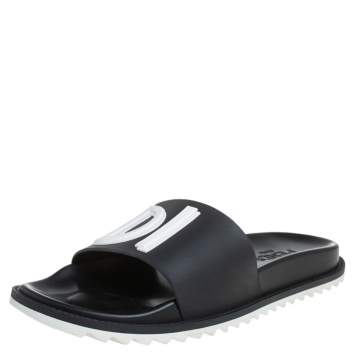 Pre Owned Fendi Black Rubber Vocabulary Slides Sandals Size 40