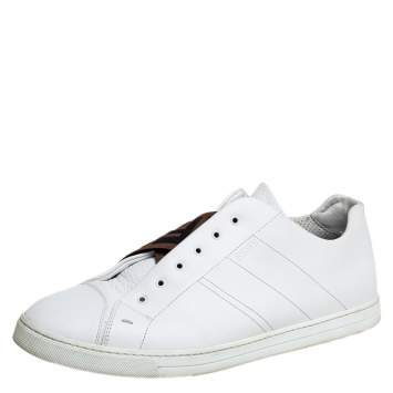 Pre Owned Fendi White Leather FF Crisscross Strap Slip On Sneakers Size 44