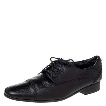 Pre Owned Fendi Black Leather Cap Toe Lace Up Oxford Size 42.5
