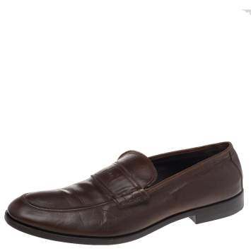 Pre Owned Fendi Brown Leather Slip On Loafers Size 43.5