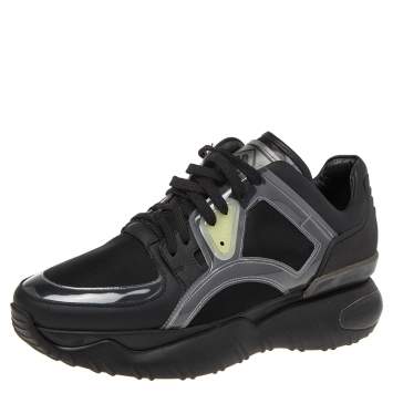 Pre Owned Fendi Black Leather And PVC Lace Up Sneakers Size 41