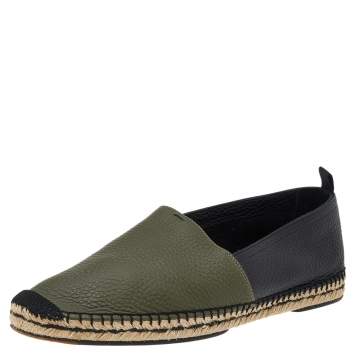 Pre Owned Fendi Green/Black Leather Slip On Espadrille Size 43