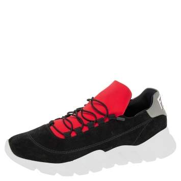 Pre Owned Fendi Black Suede And Leather  Lace Up  Sneakers Size 42