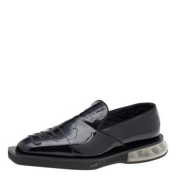 Pre Owned Fendi Black Patent Leather Slip On Loafers Size 40