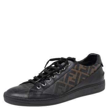 Pre Owned Fendi Black/Green  FF Canvas And Leather Low Top Sneakers Size 44