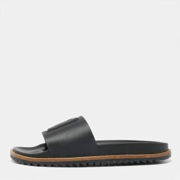 Pre Owned Fendi Black Rubber Flat Sandals Size 41