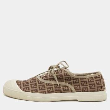 Pre Owned Fendi Beige/Brown Zucca Canvas Low Top Sneakers Size 43