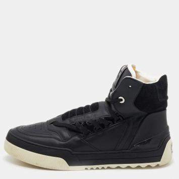 Pre Owned Fendi Black Leather And Suede Tank High Top Sneakers Size 41