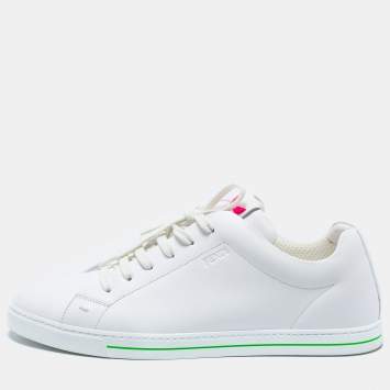 Pre Owned Fendi White Leather Low-Top Sneakers Size 43