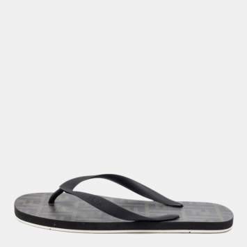 Pre Owned Fendi Black/Olive Green Rubber Thong Flats Size 41