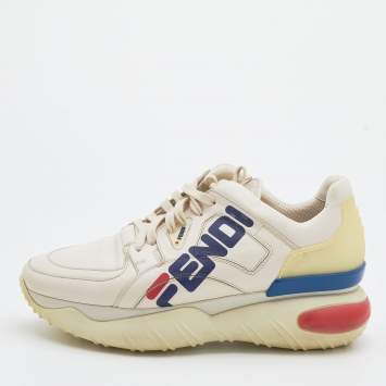 Pre Owned Fendi Off White Leather Fendi Fila Mania Logo Low Top Sneakers Size 44