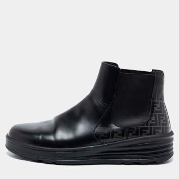 Pre Owned Fendi Black Leather FF Chelsea Ankle Boots Size 43