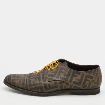 Pre Owned Fendi Tobacco Zucca Coated Canvas Lace Up Derby Size 42.5