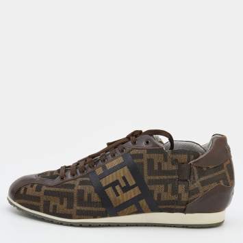 Pre Owned Fendi Brown Zucca Canvas And Leather Low Top Sneakers Size 43.5
