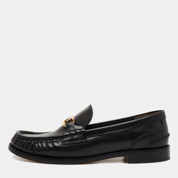 Pre Owned Fendi Black Leather Fendi O' Lock Loafers Size 41.5
