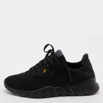 Pre Owned Fendi Black Knit Fabric Low Top Sneakers Size 40