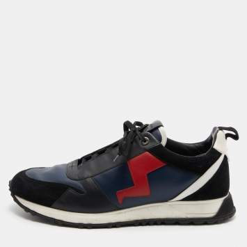 Pre Owned Fendi Black/Blue Leather and Suede Low Top Sneakers Size 43