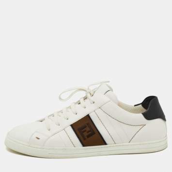 Pre Owned Fendi White/Black Leather Low Top Sneakers Size 45
