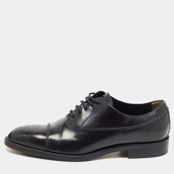 Pre Owned Fendi Black Leather Perforated Lace Up Oxfords Size 42.5