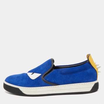 Pre Owned Fendi Tri Color Suede and Leather Monster Eye Slip On Sneakers Size 43