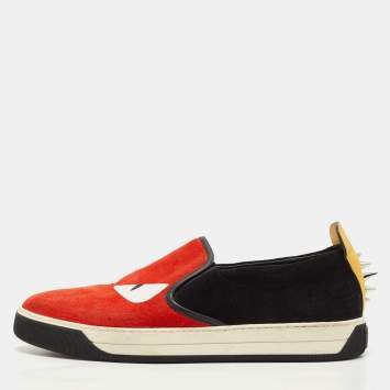 Pre Owned Fendi Tricolour Suede and Leather Monster Eyes Slip On Sneakers Size 43