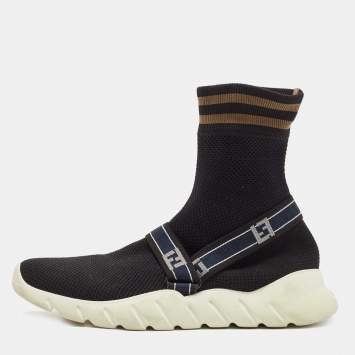 Pre Owned Fendi Black Knit Fabric High Top Sock Sneakers Size 43