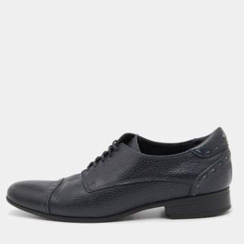 Pre Owned Fendi Black Leather Cap Toe Lace Up Oxford Size 41