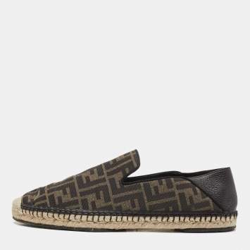 Pre Owned Fendi Brown/Black Zucca Canvas And Leather Espadrilles Size 42