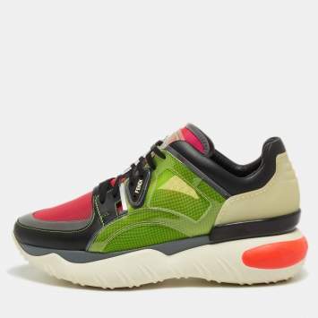 Pre Owned Fendi Multicolor Mesh and Leather Low Top Sneakers Size 41