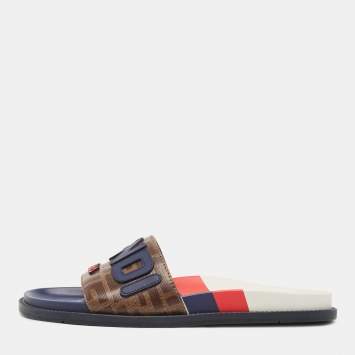 Pre Owned Fendi x Fila Mania Brown FF Logo Coated Canvas Logo Applique Flats Size 41